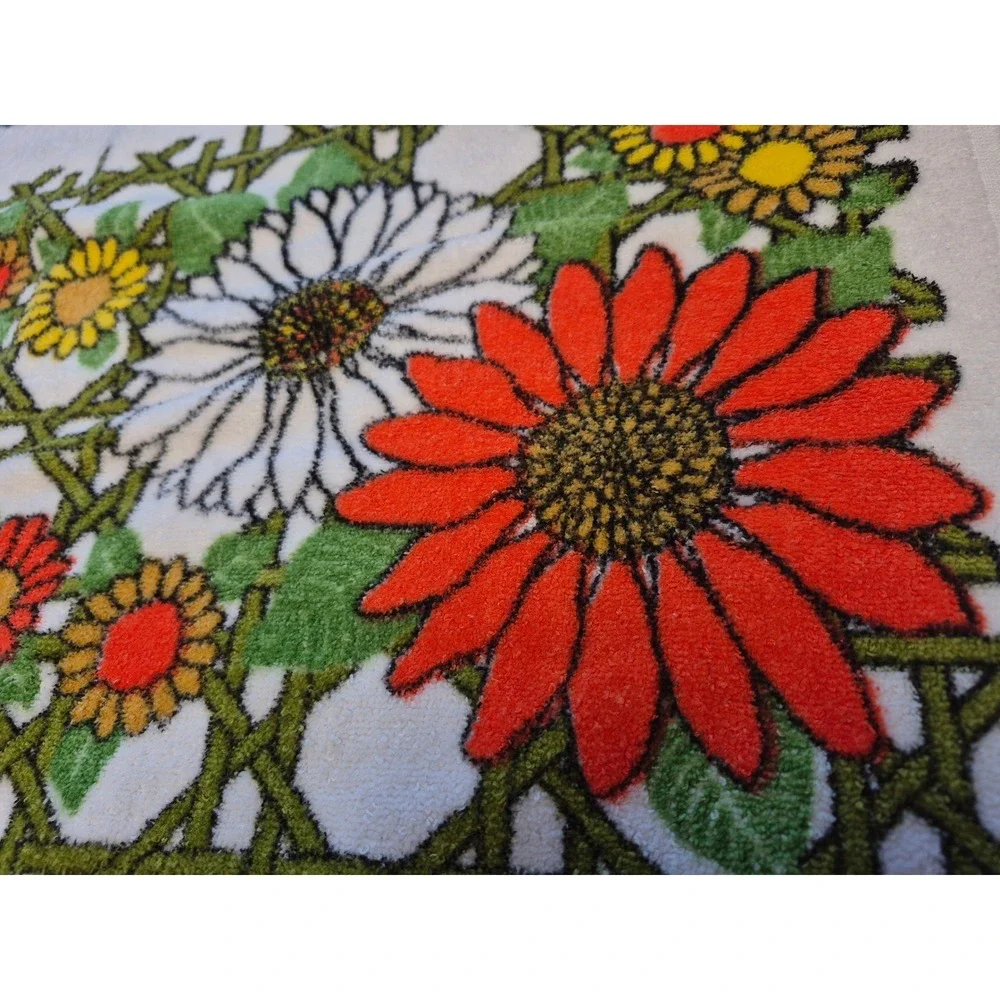 Vintage Floral Hand Towels Set of 2 Fringe Retro Daisy Orange MCM Bathroom Decor